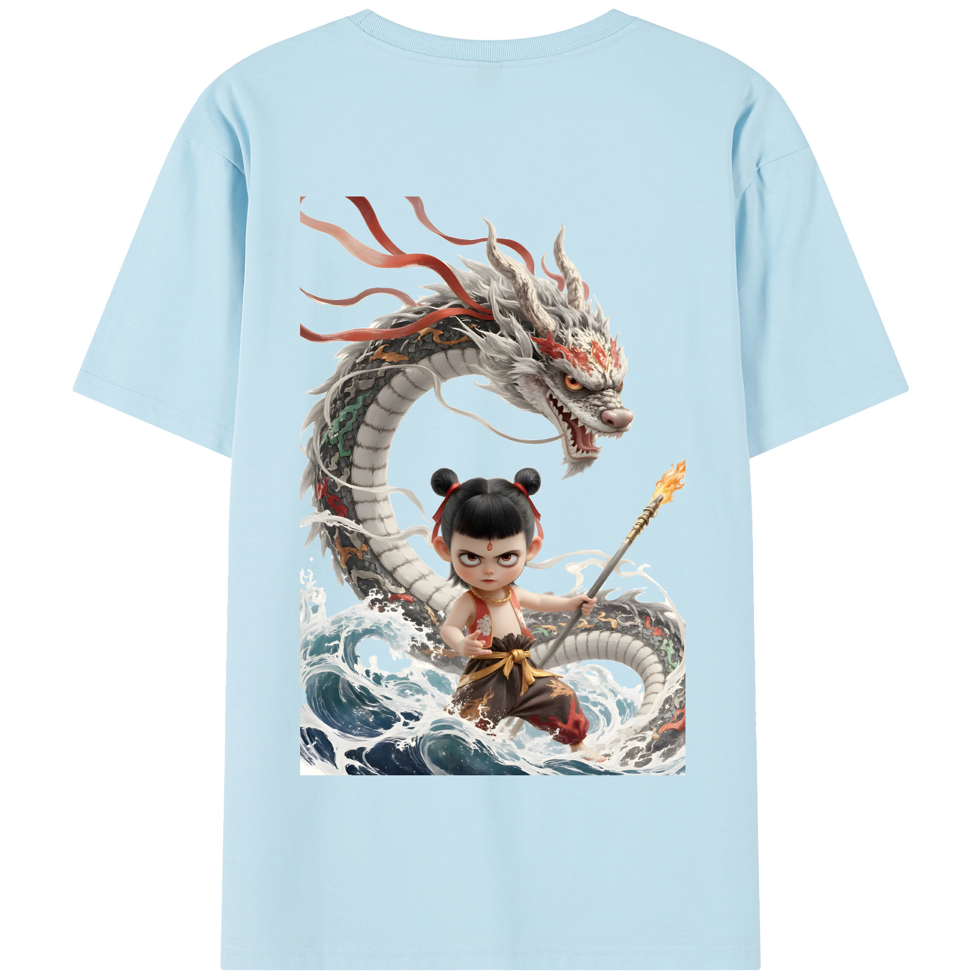 （画像用） Ne Zha 2 ナタ 魔童の大暴れ 綿100％半袖Tシャツ（背面プリント）